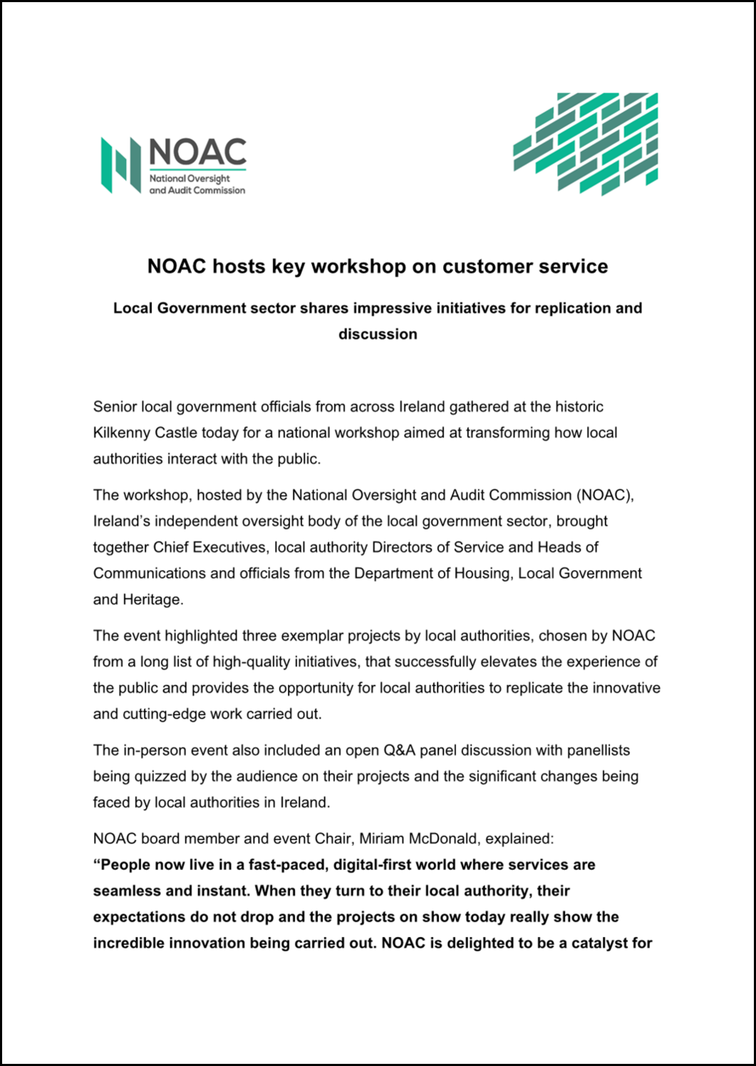 Customer Workshop Press Release